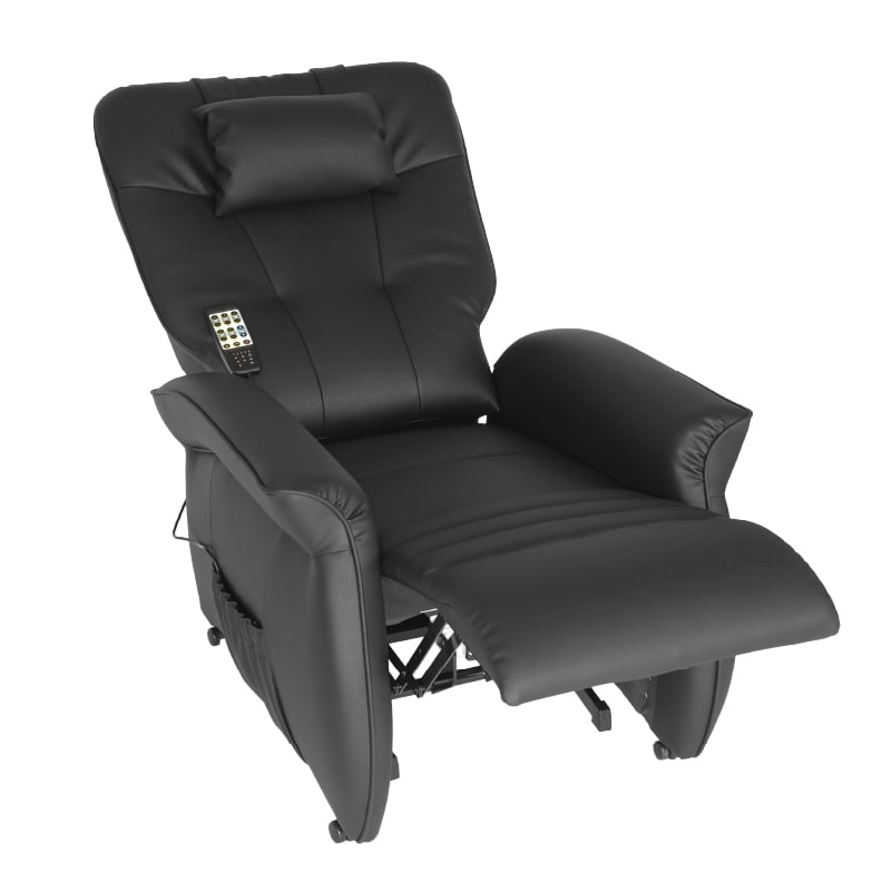 Throner Exklusiv Produktbild, Sessel in Schlafposition mit ausgefahrener Fußstütze und Rückenlehne.