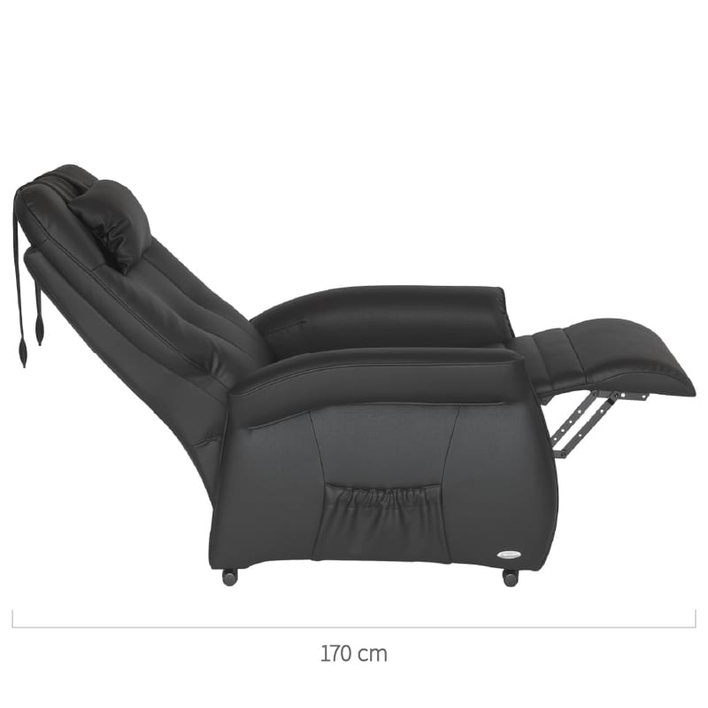 Throner Exklusiv Produktmaße. Die maximale Tiefe des Sessels in Schlafposition beträgt 165 cm